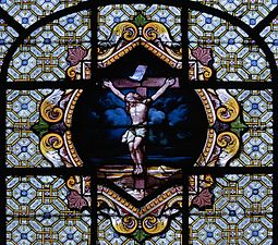 Stained glass window of Chapel of the souls of purgatory in Saint-Sulpice church - Paris, France