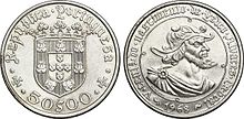 Foto sekeping koin tahun 1968 berwarna perak dengan profil seorang pria berjanggut pada bagian depan dan lambang pada bagian sebaliknya