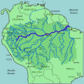 Il Rio delle Amazzoni (blu scuro) e i fiumi che vi confluiscono (blu medio).