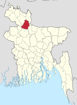 बांग्लादेश के मानचित्र पर गाइबान्धा जिले की अवस्थितिक अवस्थिति