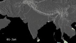 Animasjon som viser et kart over Asia og vindsystemer.