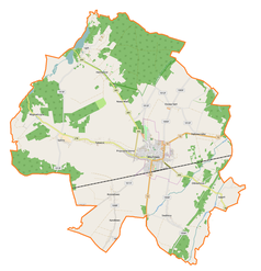 Mapa konturowa gminy Wschowa, blisko lewej krawiędzi znajduje się punkt z opisem „Pszczółkowo”