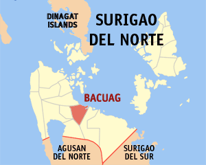 Mapa sa Surigao del Norte nga nagapakita kon asa nahamutangan ang Bacuag