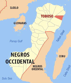 Mapa sa Negros Occidental nga nagapakita kon asa nahimutang ang Toboso