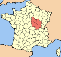 Карта Франції з позначенням регіону Бургундія