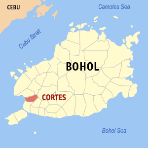 Mapa sa Bohol nga nagapakita kon asa nahamutangan ang Cortes