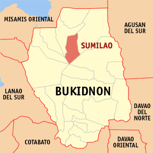 Mapa sa Bukidnon nga nagapakita kon asa nahimutangan ang Sumilao