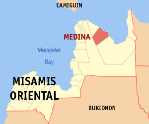 Mapa sa Misamis Oriental nga nagpakita kon asa nahimutang ang Medina
