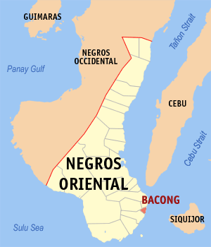Mapa sa Negros Oriental na nagapakita kon asa nahamutangan ang Bacong
