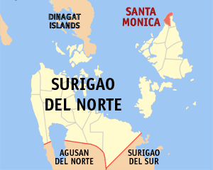 Mapa sa Surigao del Norte nga nagpakita kon asa nahimutang ang Santa Monica