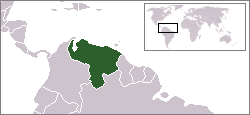 Karte von Südamerika mit eingezeichneter Lage von Venezuela