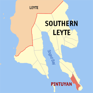 Mapa sa Habagatang Leyte nga nagpakita kon asa nahimutang ang Pintuyan