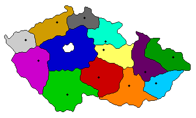 Peta Ceko kanthi warna béda saben provinsi