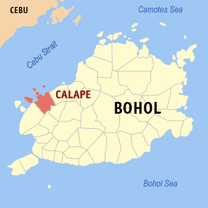 Mapa sa Bohol nga nagapakita kon asa nahimutangan ang Calape