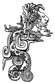 Deidad en forma de Serpiente Emplumada, probablemente Kukulcán, dintel en Yaxchilan