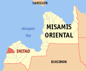 Mapa sa Misamis Oriental nga nagpakita kon asa nahimutang ang Initao