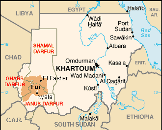 Furfolkets primære bosettingsområde i Sudan