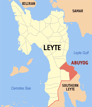 Mapa sa Leyte nga nagapakita kon asa ang Abuyog