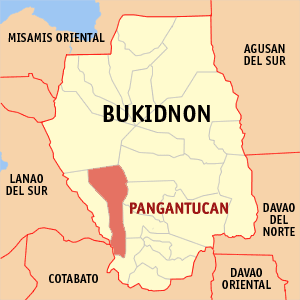 Mapa sa Bukidnon nga nagapakita kon asa nahimutangan ang Pangantucan