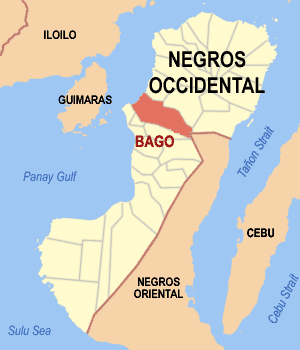 Mapa sa Negros Occidental nga nagapakita kon asa nahimutang ang Dakbayan sa Bago