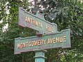 Arwydd 'Anthwyn Rd' a 'Montgomery Ave', Narberth