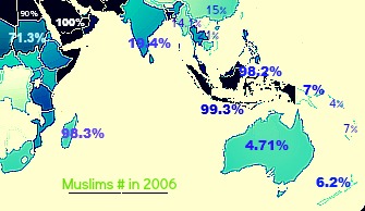 نسبة وجود المسلمين فى أوقيانوسيا وشوية بلاد تانية ناحيتها