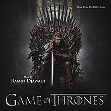 Cover art depicting Eddard Stark seated upon the Iron Throne