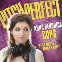 A woman is seen with headphones around her neck looking to the corner. Above her, the words Anna Kendrick and Cups (Pitch Perfects "When I'm Gone") are in bold.