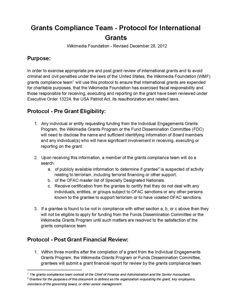 Grants Compliance Team-Protocol for International Grants