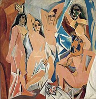 «دوشیزگان آوینیون»، ۱۹۰۷ میلادی، همچنین اثر: پیکاسو به سبکی متفاوت «دوره آفریقایی پیکاسو»، (چهار سال بعد)