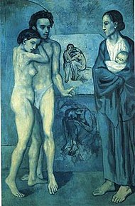 «زندگی»، اثر: پابلو پیکاسو، ۱۹۰۳ میلادی؛ تحت «برچسب سبک» دورهٔ آبی پیکاسو قرار می‌گیرد