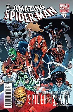 עטיפת החוברת The Amazing Spider-Man #667 מאוגוסט 2011, אמנות מאת הומברטו ראמוס, ויקטור אולזבה ואדגר דלגדו.