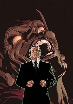 נורמן אוסבורן כשברקע הגובלין הירוק, עטיפת החוברת Dark Reign: The Goblin Legacy #1 מספטמבר 2009, אמנות מאת קלמן אנדרסופצקי.