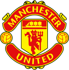 The words "Manchester" and "United" surround a pennant featuring a ship in full sail and a devil holding a trident.