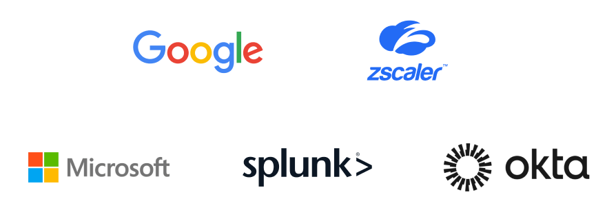 Microsoft, Splunk, Okta, Google, Zscaler 로고