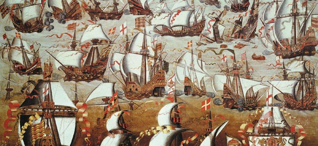 Ships and Galleons of the Spanish Armada Campaign against England.