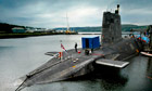 HMS Vengeance, a Trident missile nuclear submarine, at Faslane naval baseon the Clyde, Scotland
