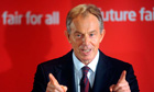 Britain's former PM Blair gestures during his speech at the Labour club in Trimdon, northern England