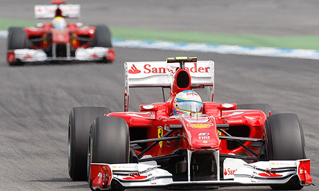 Fernando Alonso leads team-mate Felipe Massa at the German GP.