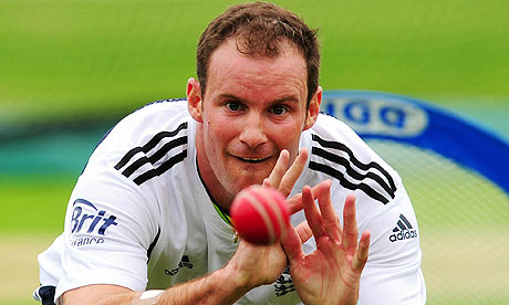 England's Andrew Strauss keeps his eye on the ball