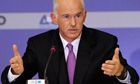 Greece's Prime Minister Papandreou delivers a speech during a news conference in Thessaloniki