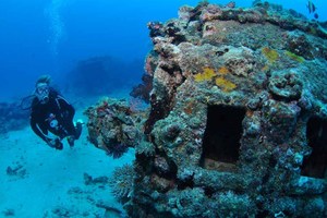 Visiting the wreck of the SS President Coolidge. Photo / Supplied