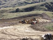 EXPLORATION UNDER WAY: Major earthworks are under way on Ngapaeruru Rd, east of Dannevirke, at Tag Oil's first drilling site in Tararua. Security is in place 24/7 at the site. PHOTO/CHRISTINE McKAY DAN13532