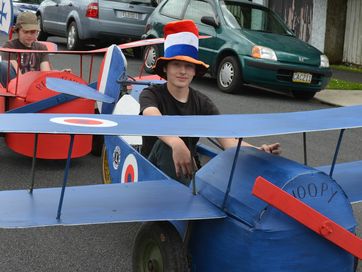 Also part of the Inglewood Lion's entry into the Inglewood Christmas parade were these two amazing flying machines. Photo / Stratford Press