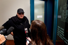 Megaupload founder Kim Dotcom arrives at the High Court in Auckland this morning. Photo / Brett Phibbs