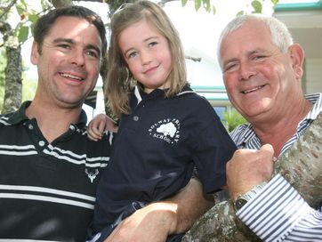 wta080413lfbooth01.jpg Victoria Booth is the fourth generation to attend Solway Primary School. Pictured with dad Sam and grandfather John on her first day.