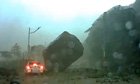 Boulder almost crushes car in Taiwan