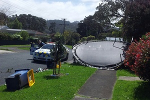 A trampoline blown over in Beach Haven. Photo / Supplied