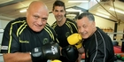 Craig McDougall (middle) with Henare O'Keefe (left) and Allan Brown of U-Turn Trust Flaxmere Boxing Academy, Hastings.