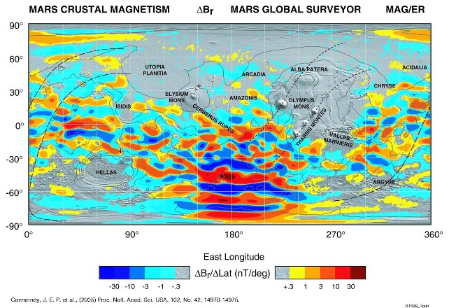 Карта магнитного поля Марса